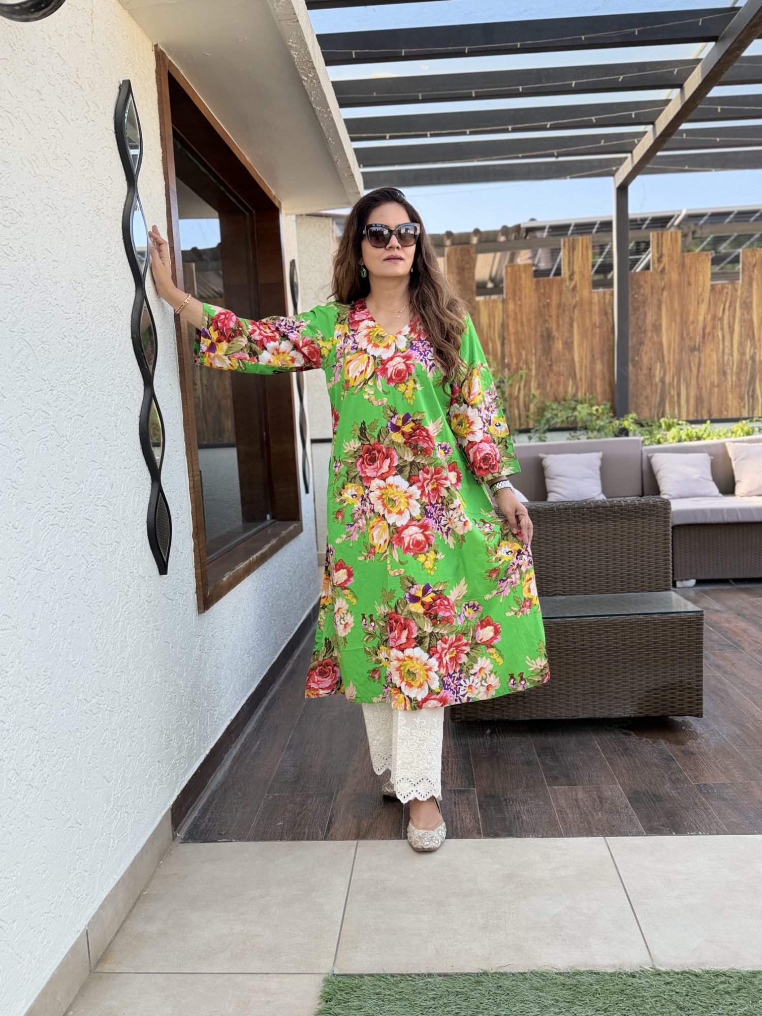 Green Floral Kurta