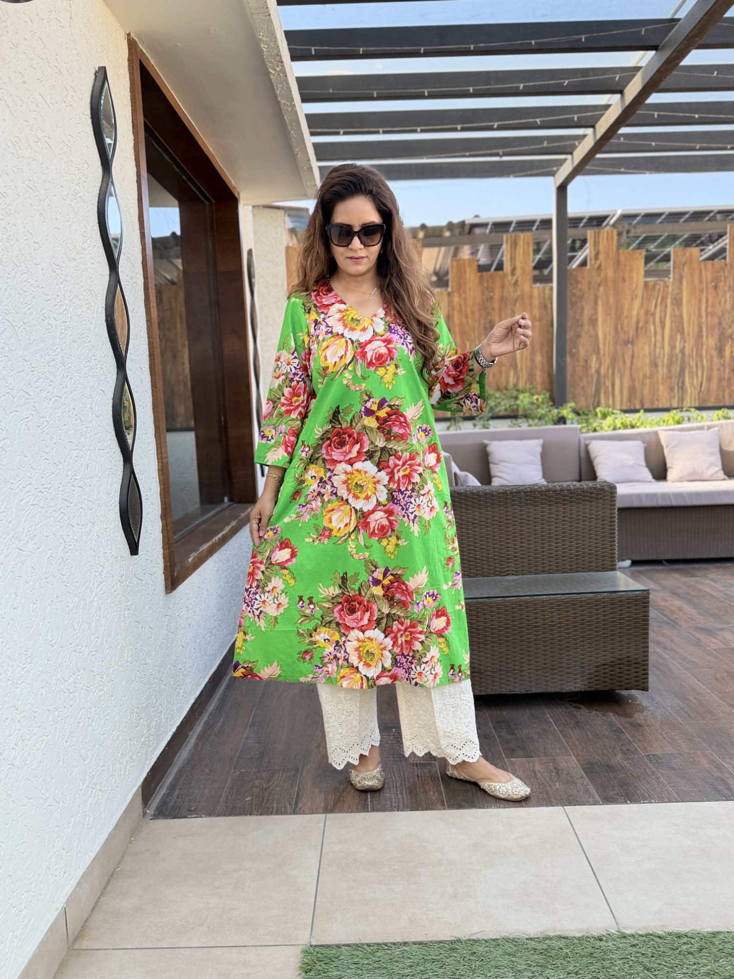 Green Floral Kurta