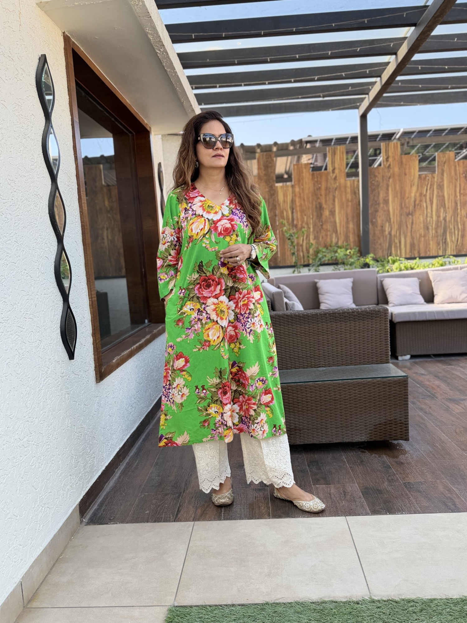 Green Floral Kurta