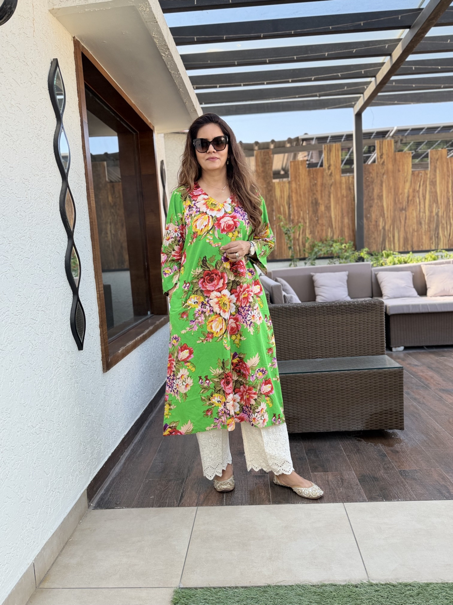 Green Floral Kurta
