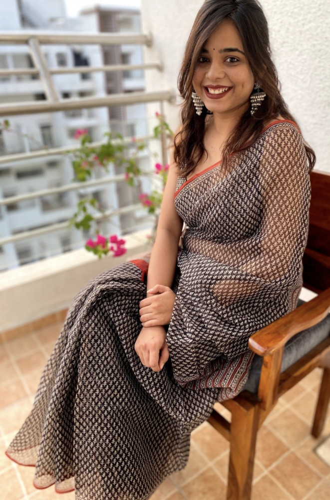 Image of Bagru handblockprinted kota cotton saree