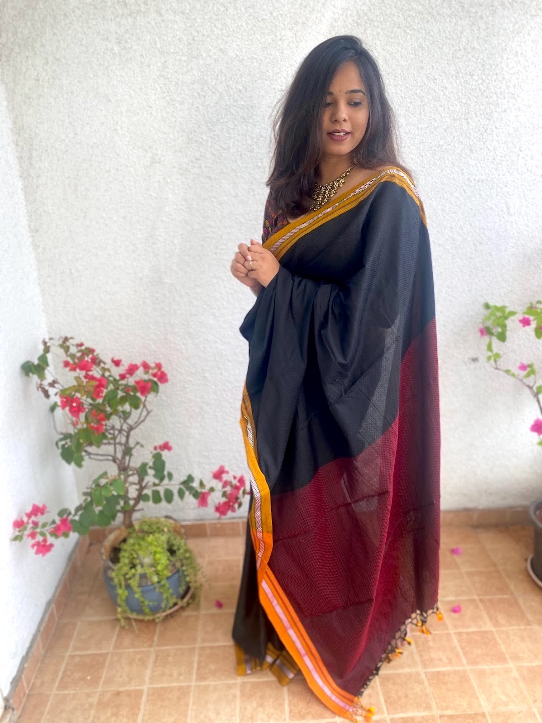 Contrast pallu khun saree