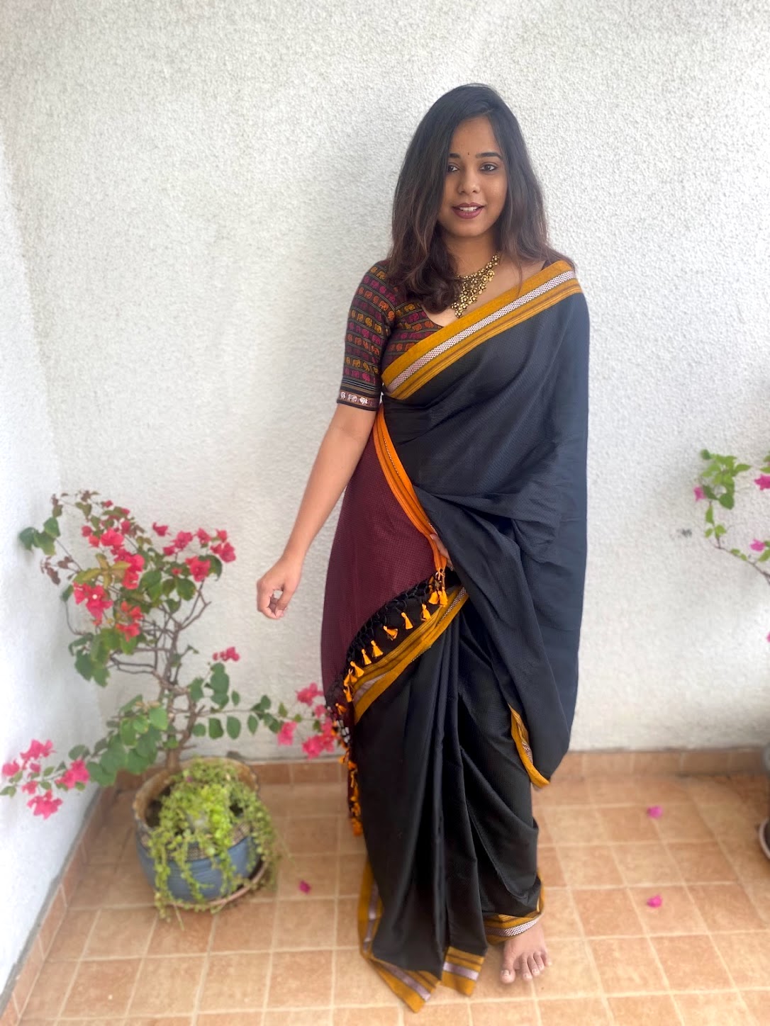 Contrast pallu khun saree