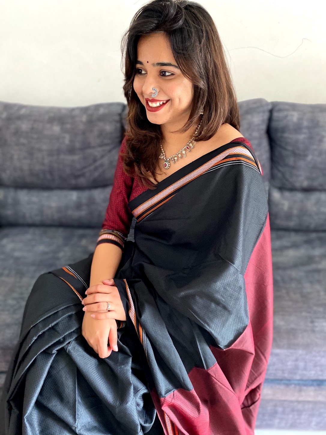 Contrast pallu khun saree