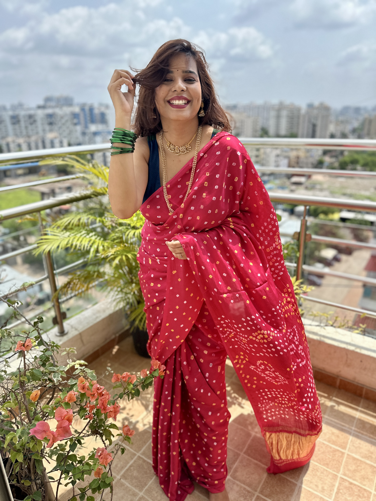 Bandhej modal silk saree