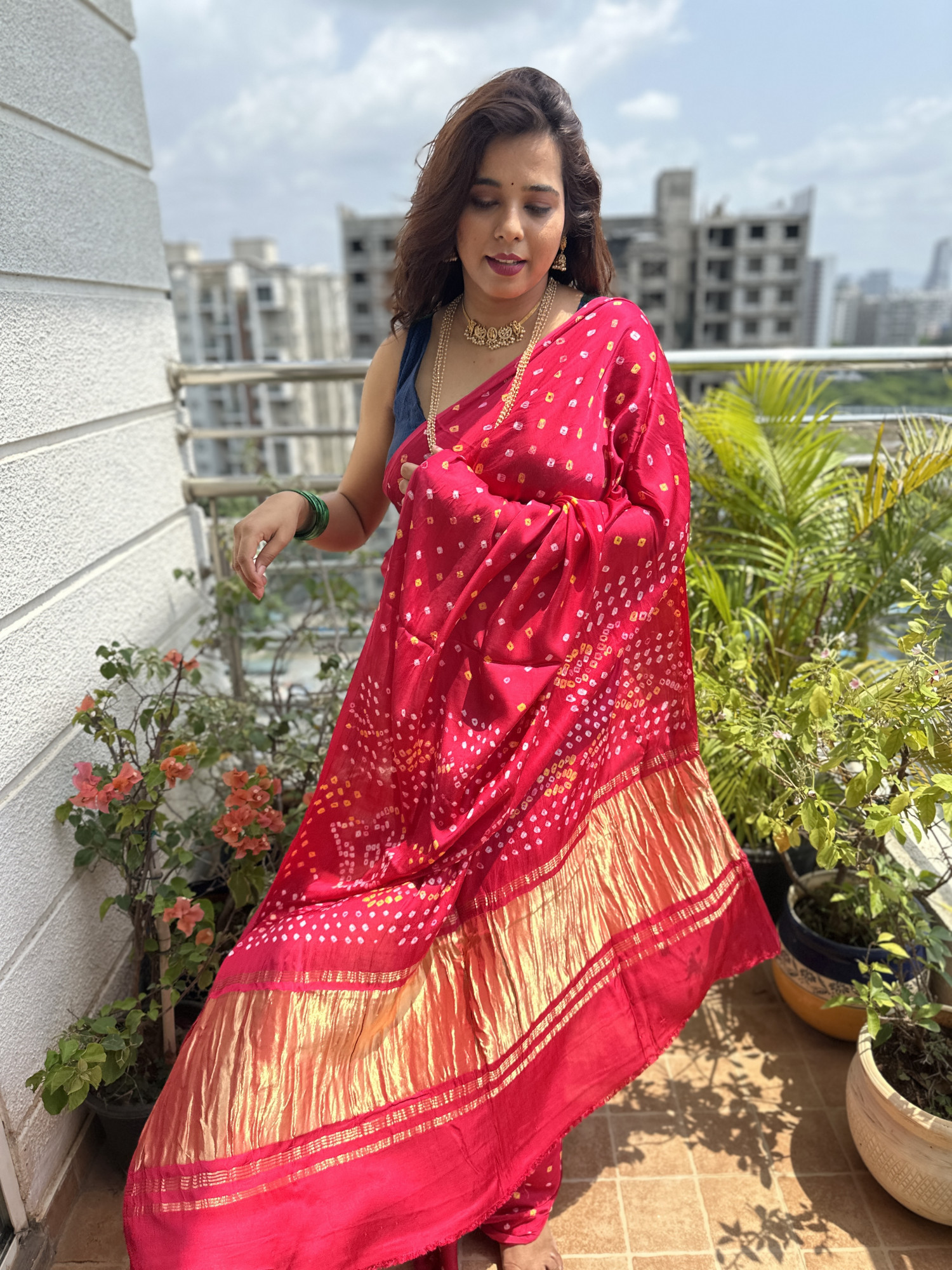 Bandhej modal silk saree