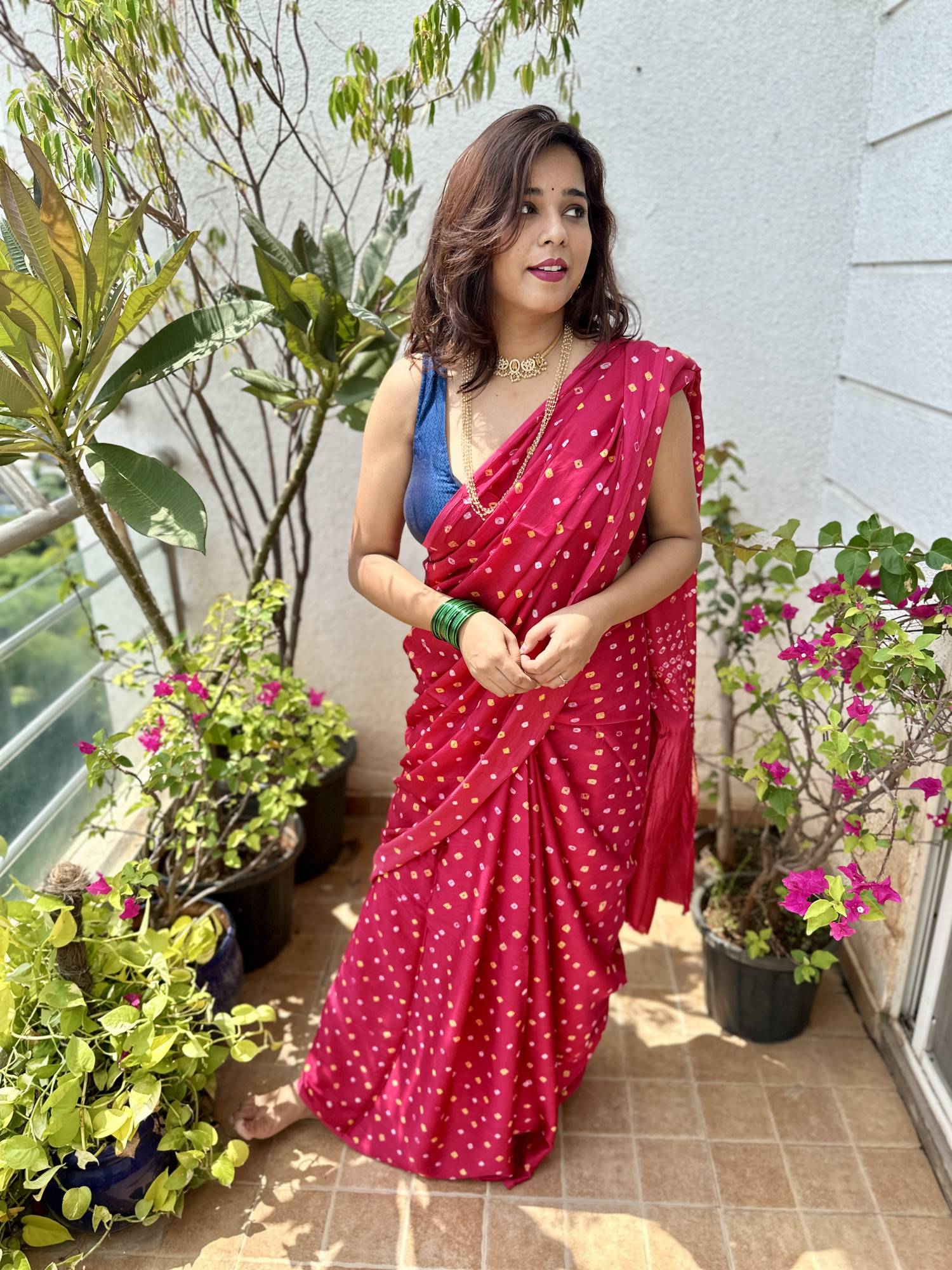 Bandhej modal silk saree