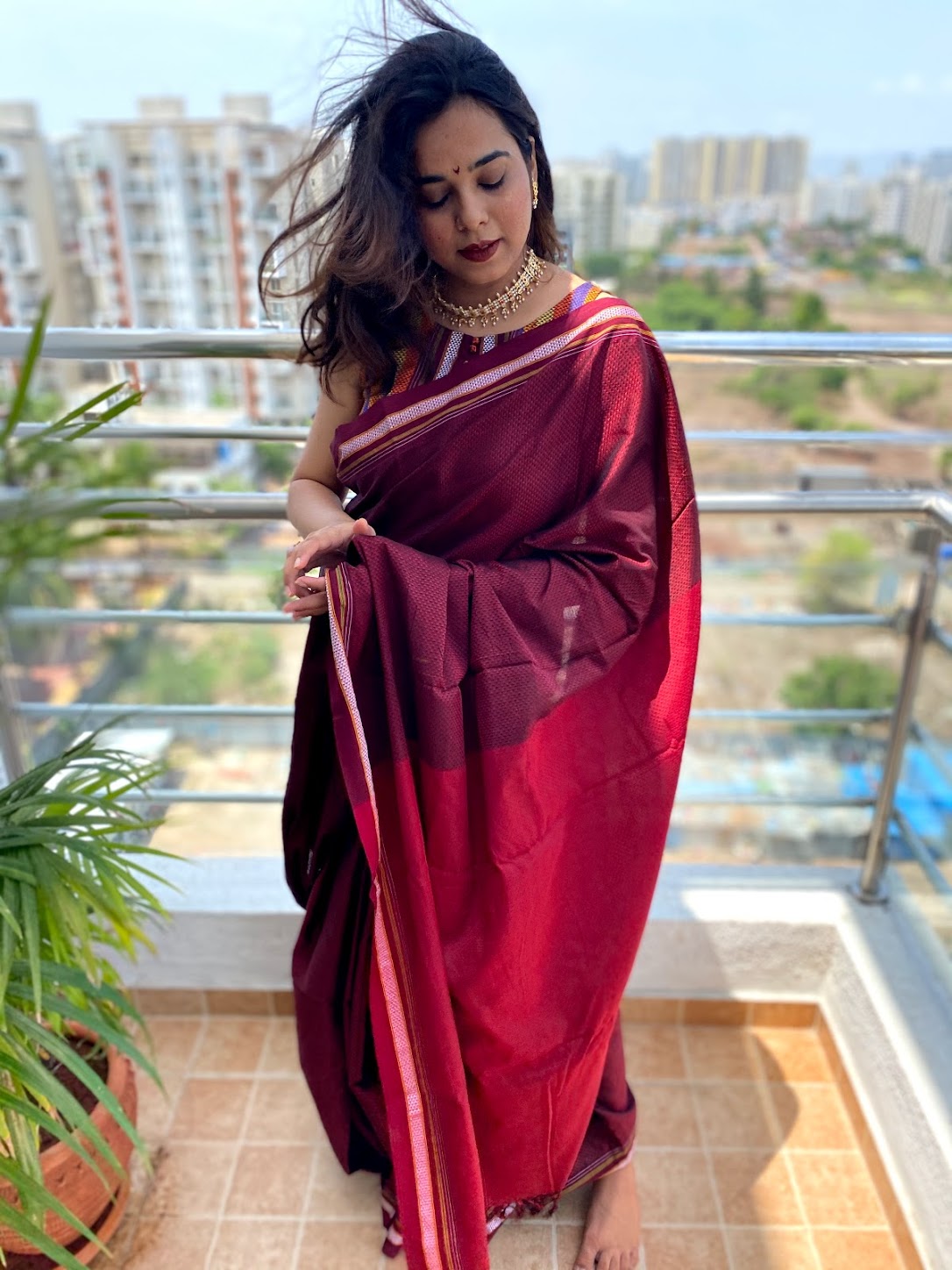 Contrast pallu khun saree
