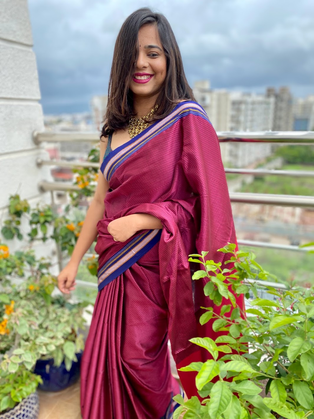Contrast pallu khun saree