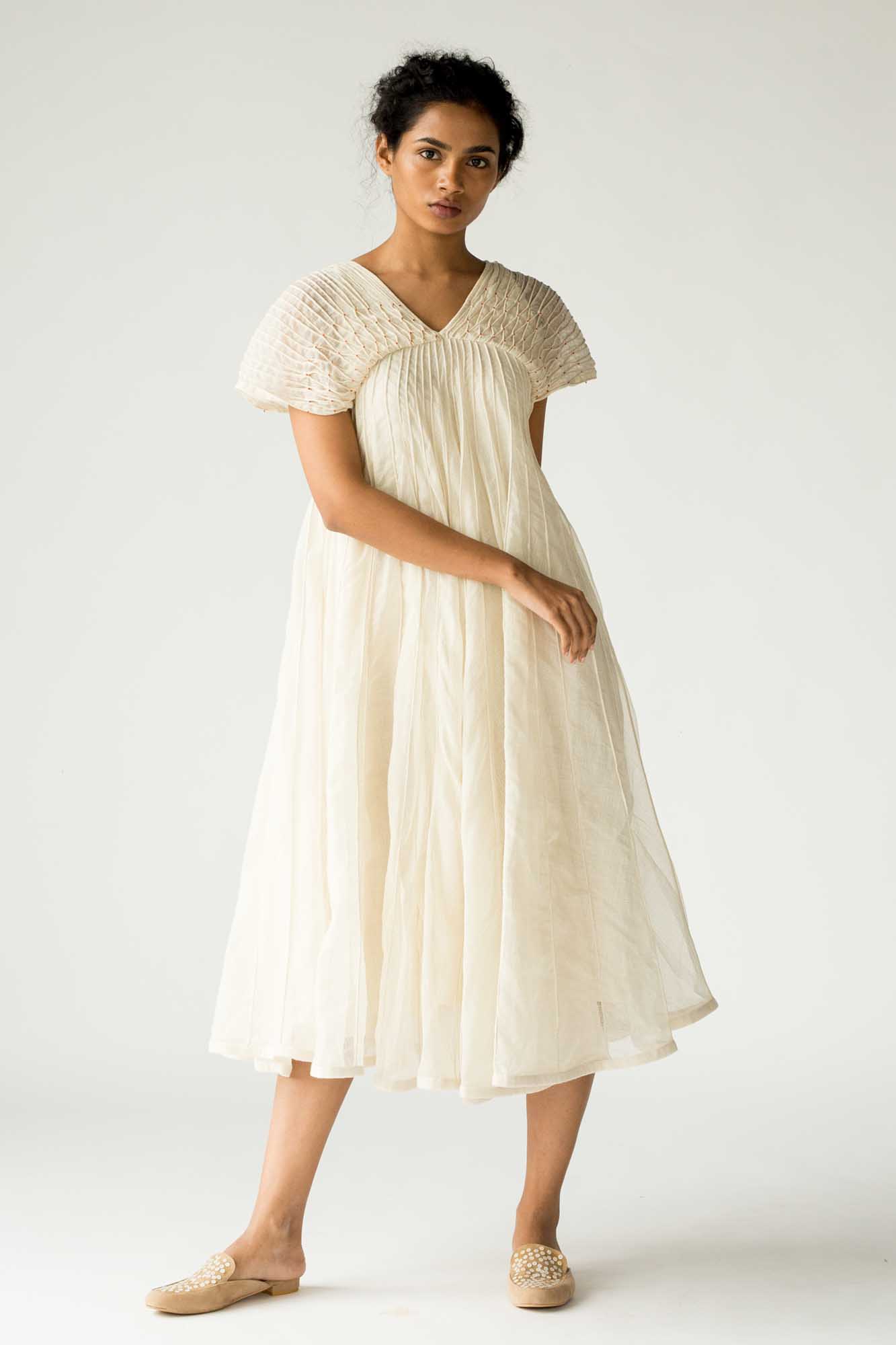 Raw White Relaxed Fit Yoke Dress