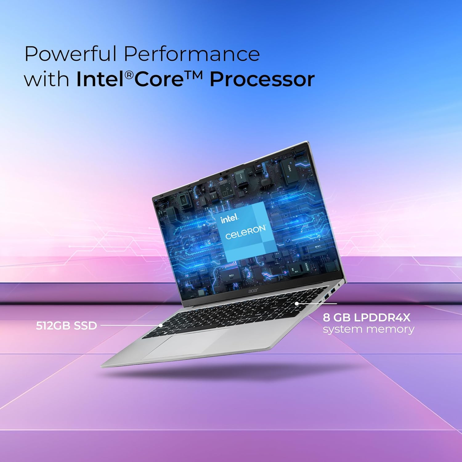 Acer Aspire 3 Laptop Glacier Silver Intel Celeron N4500 8GB LPDDR4X 512GB SSD Windows 11 Home A325-45 156 HD Display 15kg HD Webcam 38 WHr Battery