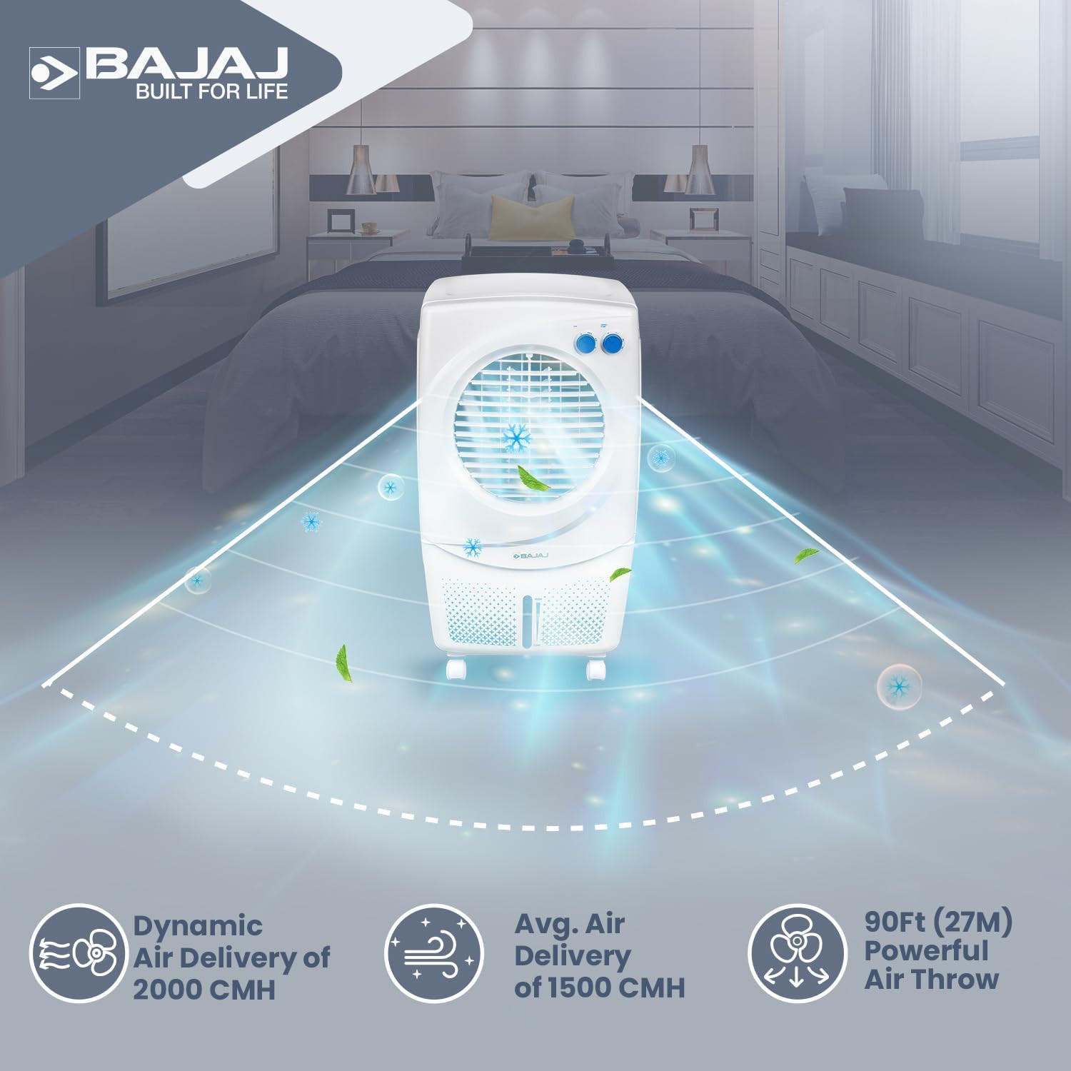 Bajaj PMH 36 Torque 36L Personal Air Cooler For Room Duramarine Pump with 2-Yr Pump Warranty 3-Yr Warranty 1 Yr Std 2 Yr Extn TurboFan Technology Powerful Air Throw 3-Speed Control Portable