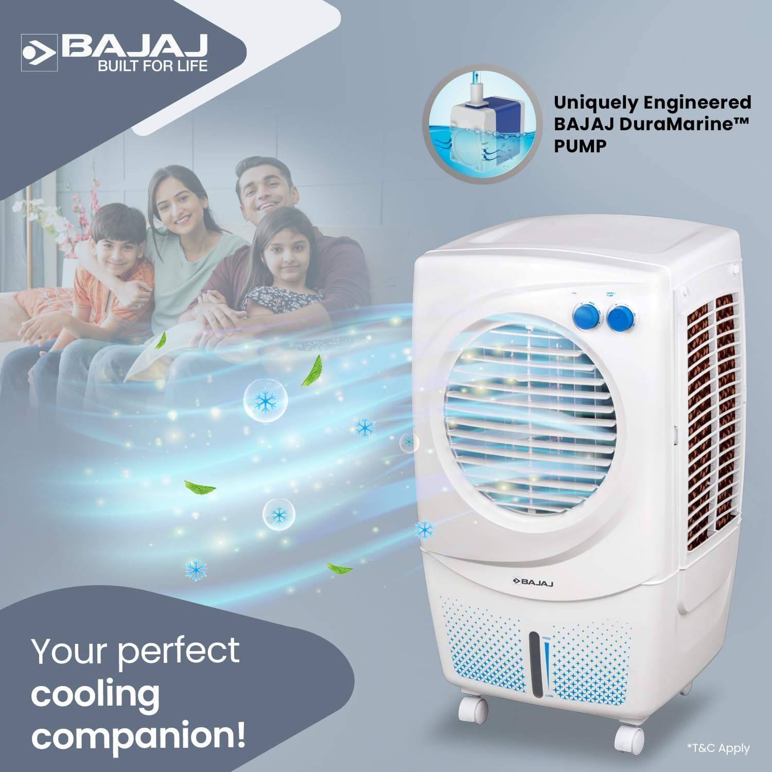Bajaj PMH 36 Torque 36L Personal Air Cooler For Room Duramarine Pump with 2-Yr Pump Warranty 3-Yr Warranty 1 Yr Std 2 Yr Extn TurboFan Technology Powerful Air Throw 3-Speed Control Portable