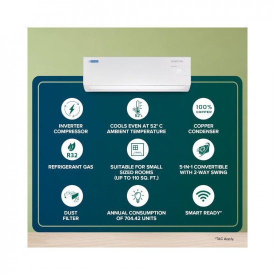 Blue Star 1 Ton 3 Star Convertible 5 in 1 Cooling Inverter Split AC Copper Multi Sensors Dust Filters Smart Ready Blue Fins Self Diagnosis 2023Model IC312YNUWhite