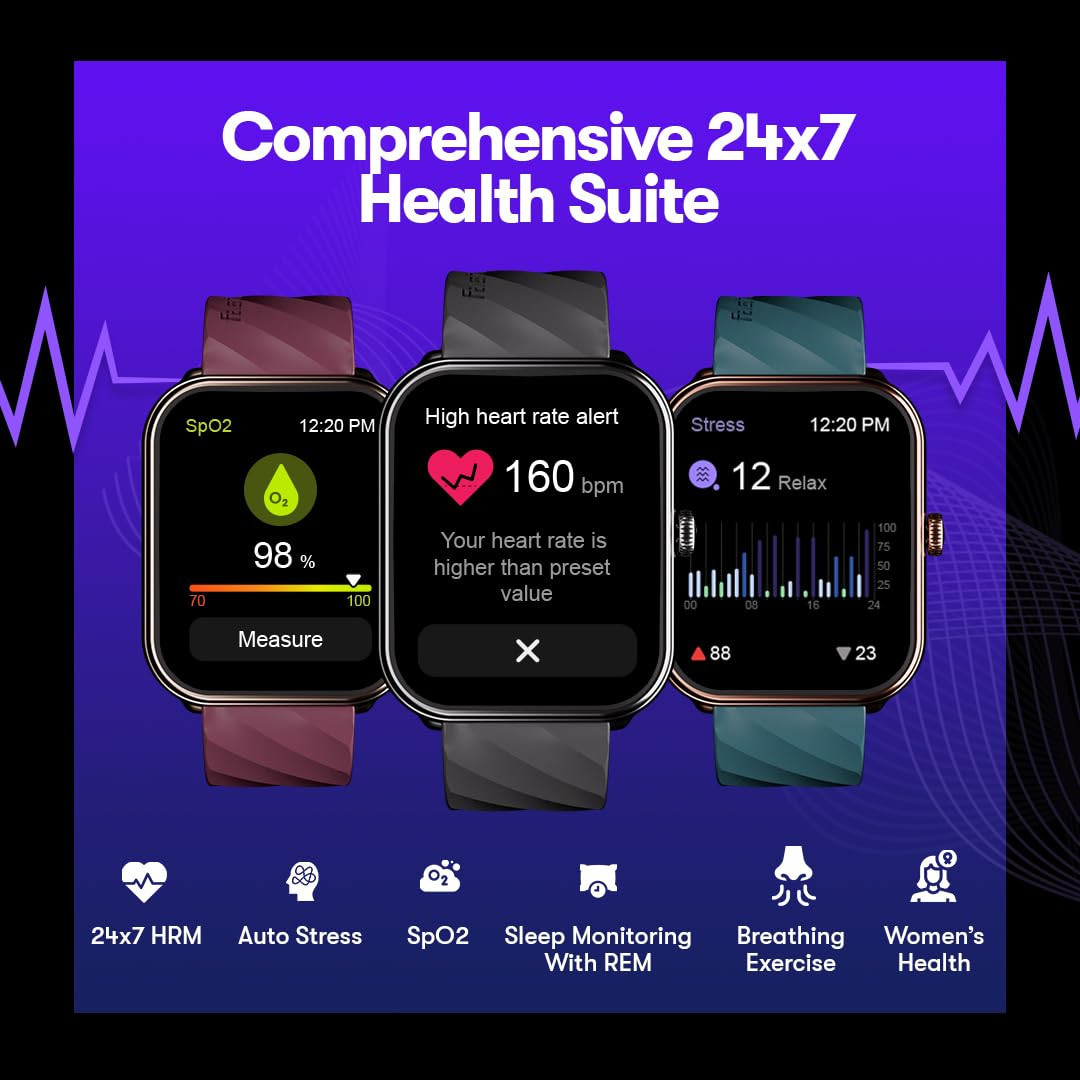 Fastrack Pulse Max Smartwatch 191 HD Display 700 Nits Brightness SingleSync BT Calling 100 Sports Modes Auto Stress Monitor IP68 Rated Carbon Black