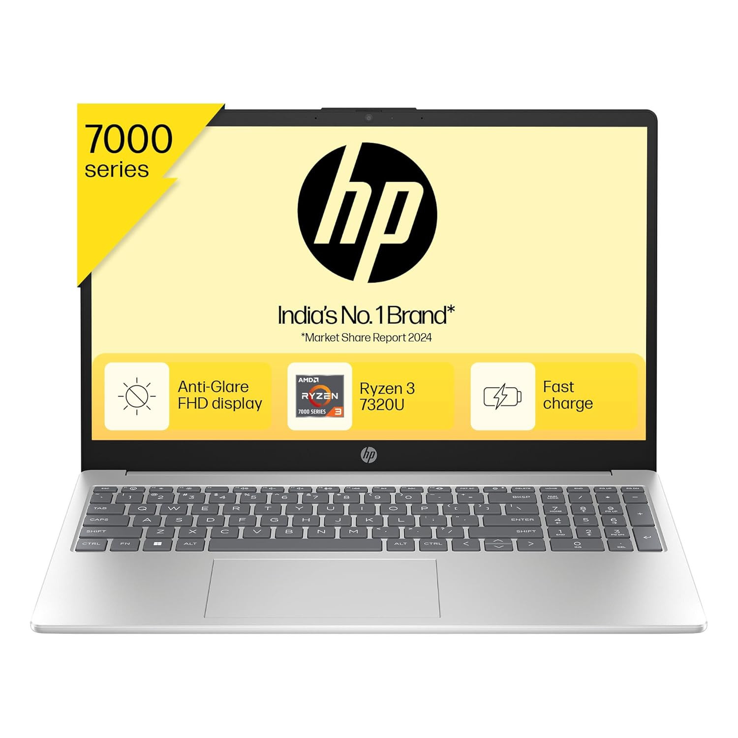 HP 15 Laptop Lunar Silver AMD Ryzen 3 7320U 8GB RAM 512GB SSD 156 FHD Display Backlit Keyboard Windows 11 MS Office 2021 FC0026AU 159 kg