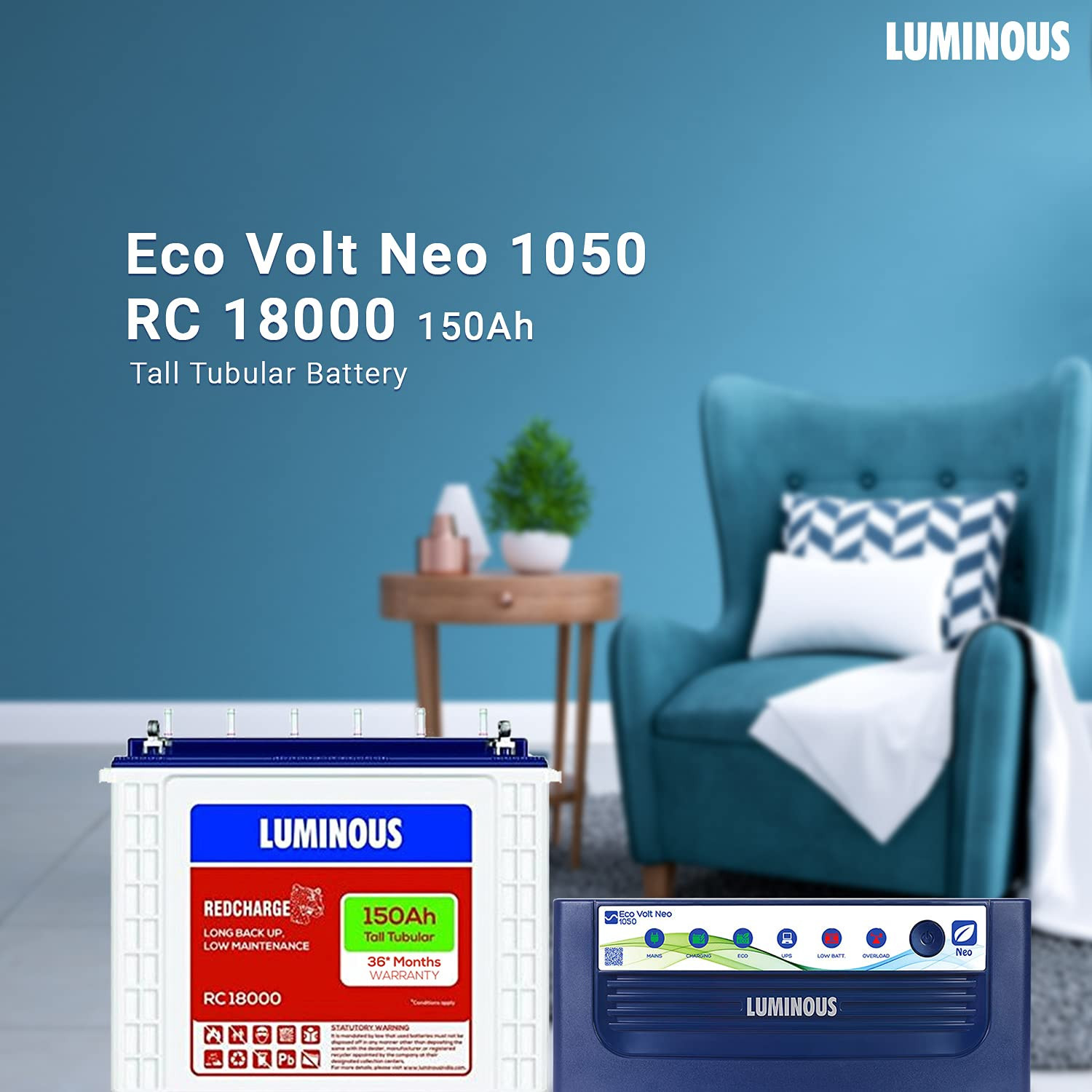 Luminous PowerHub 1050 Combo 900VA Inverter 150Ah Battery