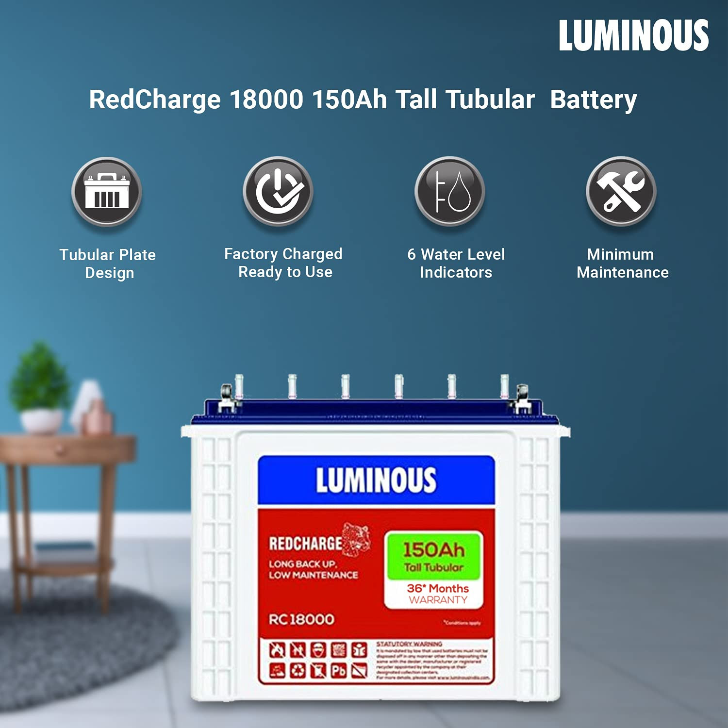 Luminous PowerHub 1050 Combo 900VA Inverter 150Ah Battery