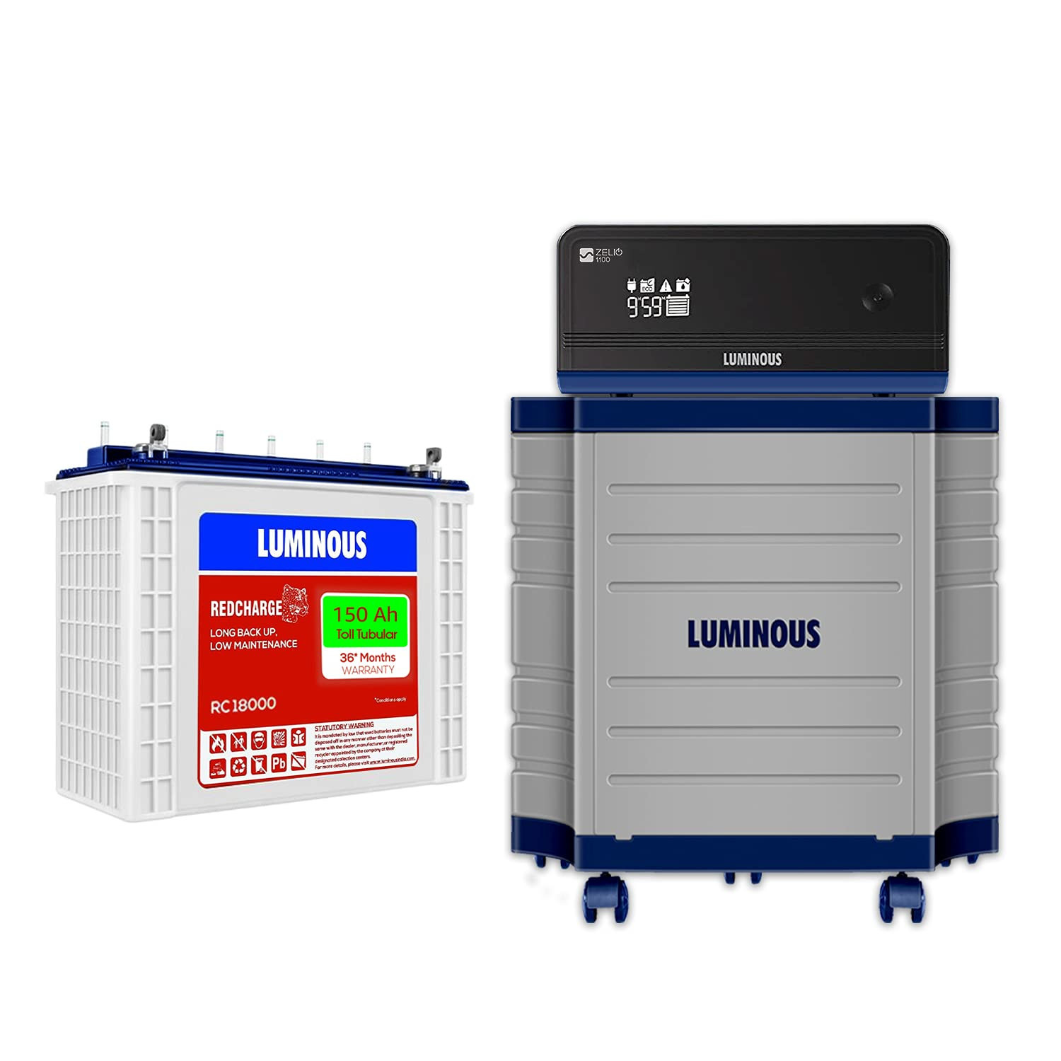 Luminous PowerMate 1100 Combo Smart Inverter 150Ah Battery Trolley