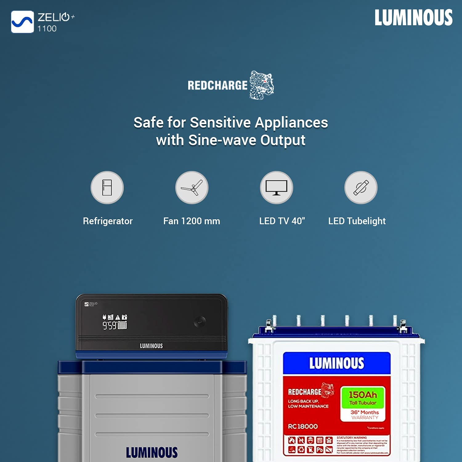 Luminous PowerMate 1100 Combo  Smart Inverter  150Ah Battery  Trolley