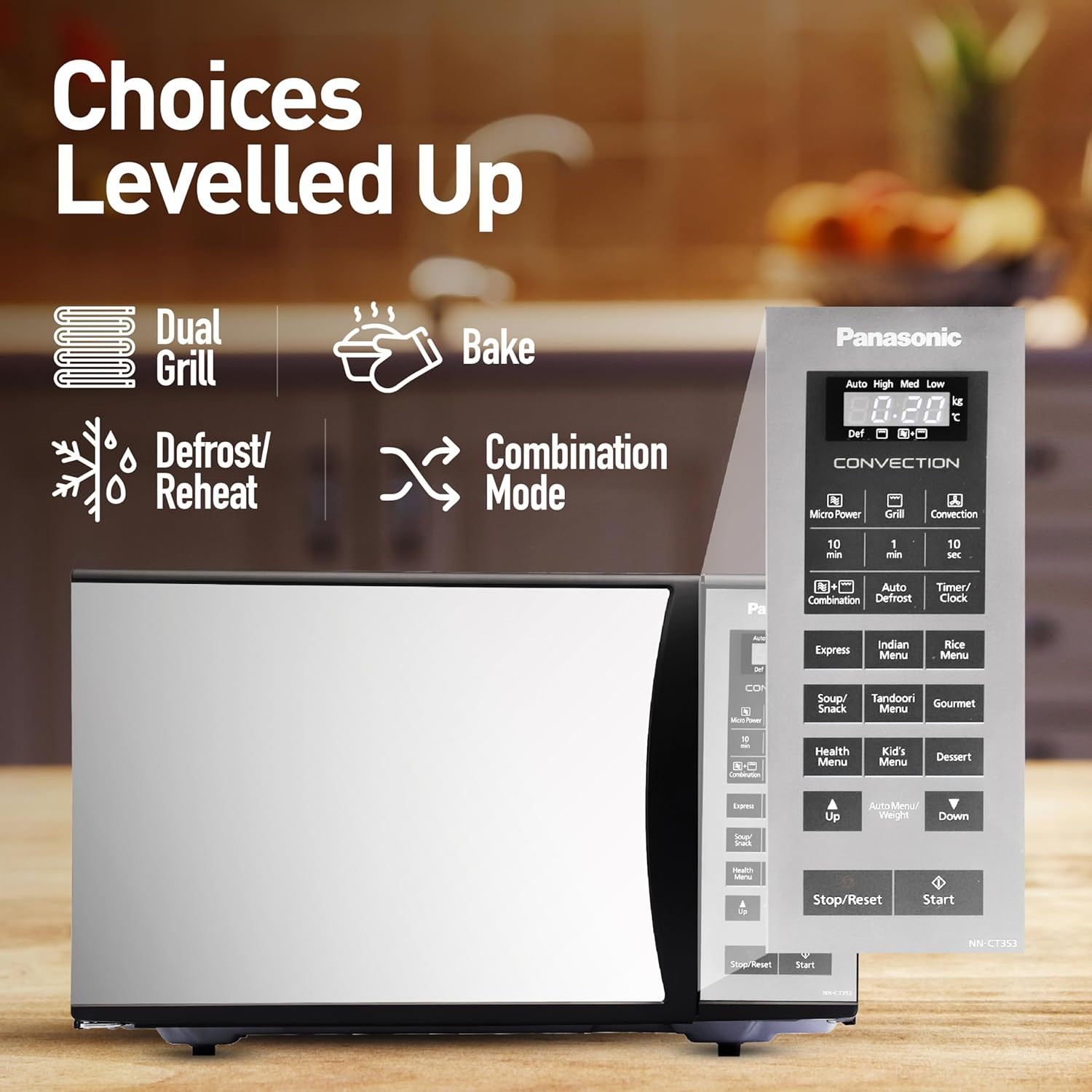 Panasonic NNCT35MBFDG nearly identical to NNCT353BFDG 23L stainless cavity Magic Grill convection 360 HeatWrap 61 auto cook menus