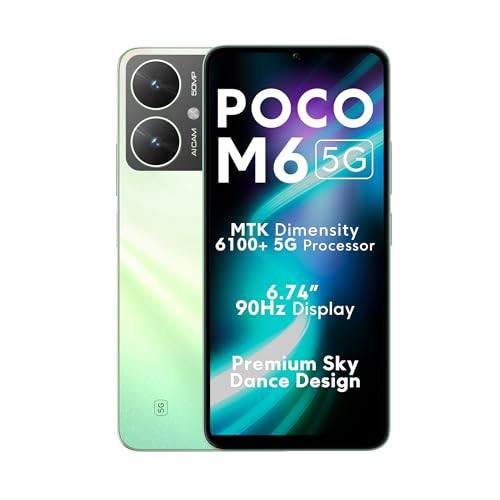 POCO M6 5G Emerald Blaze 4GB RAM 128GB Storage MediaTek Dimensity 6100 5G Processor 5000 mAh Battery with 18W Fast Charging 50 MP AI Dual Camera Airtel Network Locked