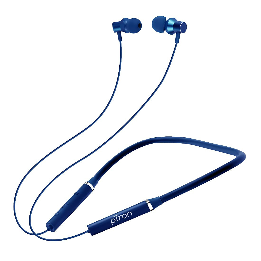 pTron Tangentbeat Wireless Neckband Earphones Bluetooth Deep Navy 10mm Drivers Punchy Bass Dual Pairing Fast Charging Magnetic Earbuds Voice Assistant IPX4 Rated