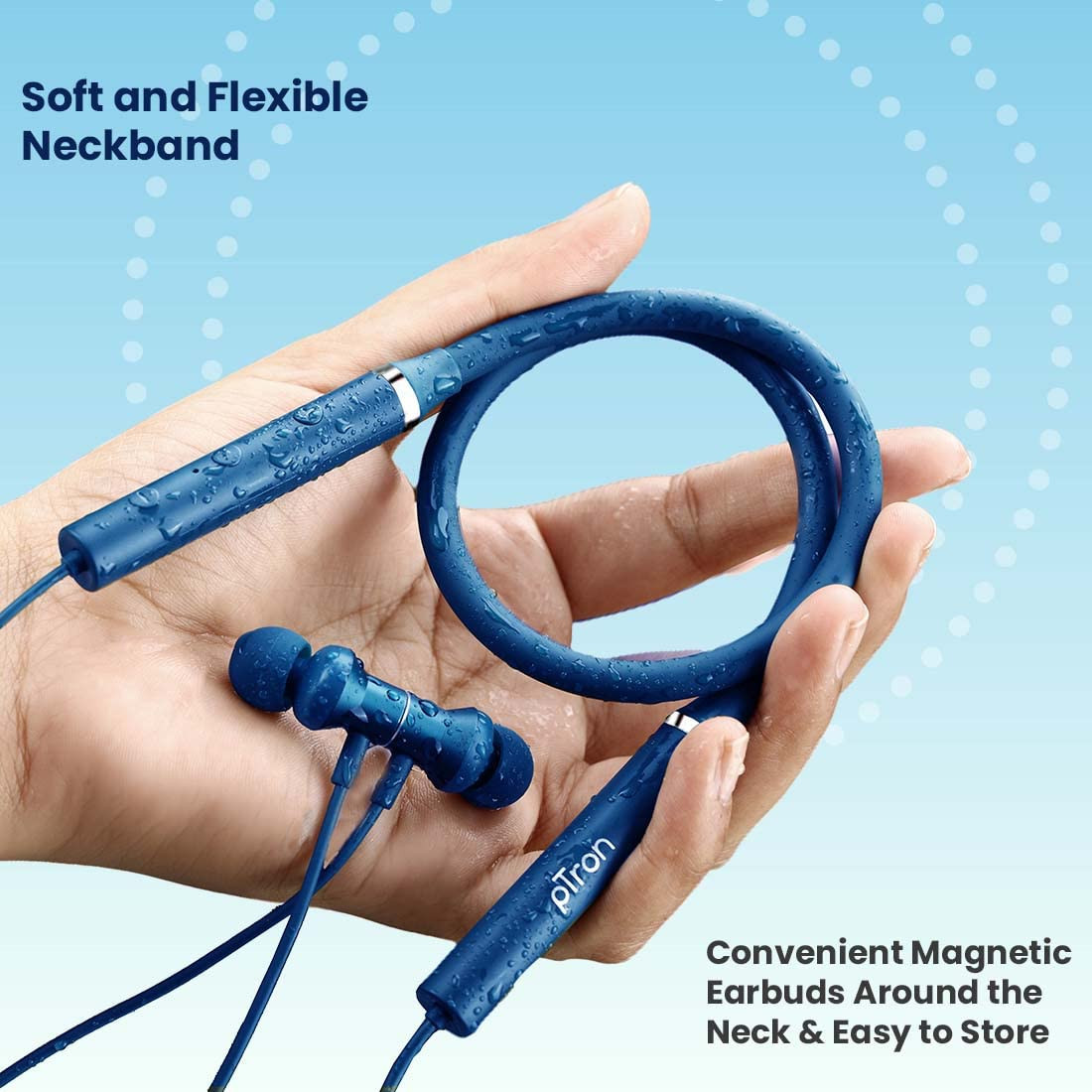 pTron Tangentbeat Wireless Neckband Earphones Bluetooth Deep Navy 10mm Drivers Punchy Bass Dual Pairing Fast Charging Magnetic Earbuds Voice Assistant IPX4 Rated