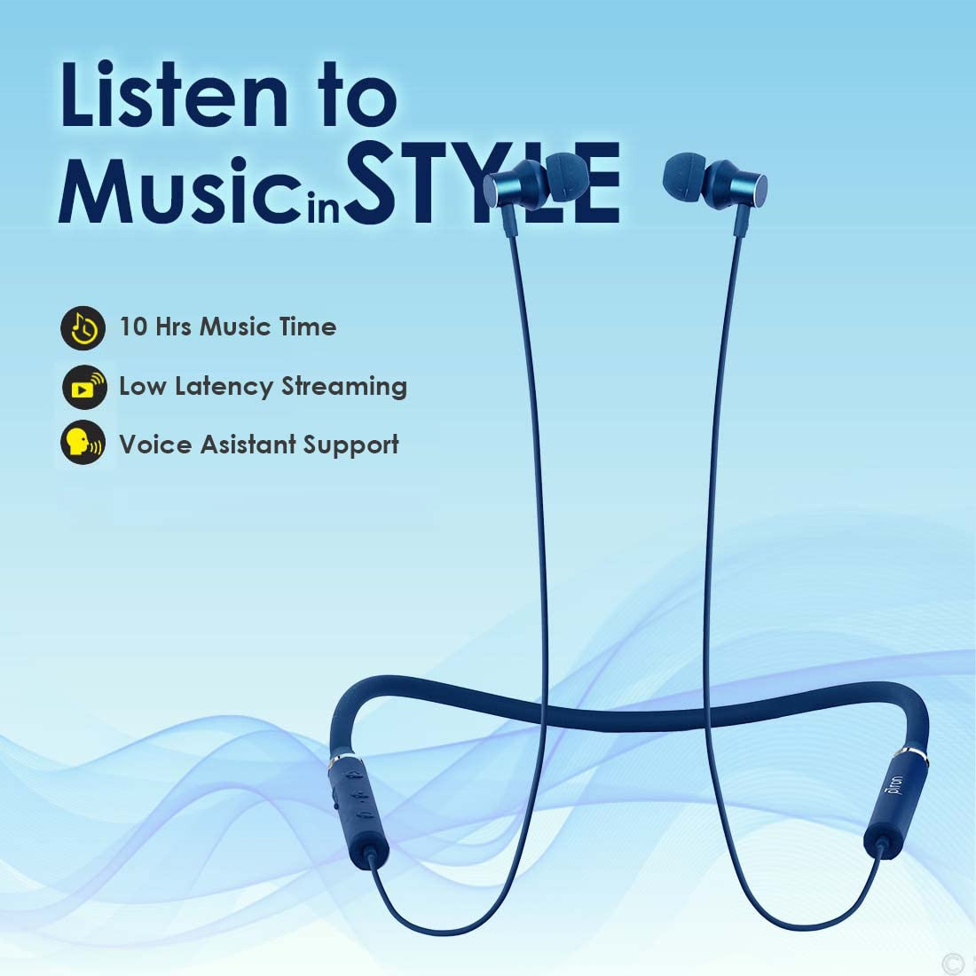 pTron Tangentbeat Wireless Neckband Earphones Bluetooth Deep Navy 10mm Drivers Punchy Bass Dual Pairing Fast Charging Magnetic Earbuds Voice Assistant IPX4 Rated