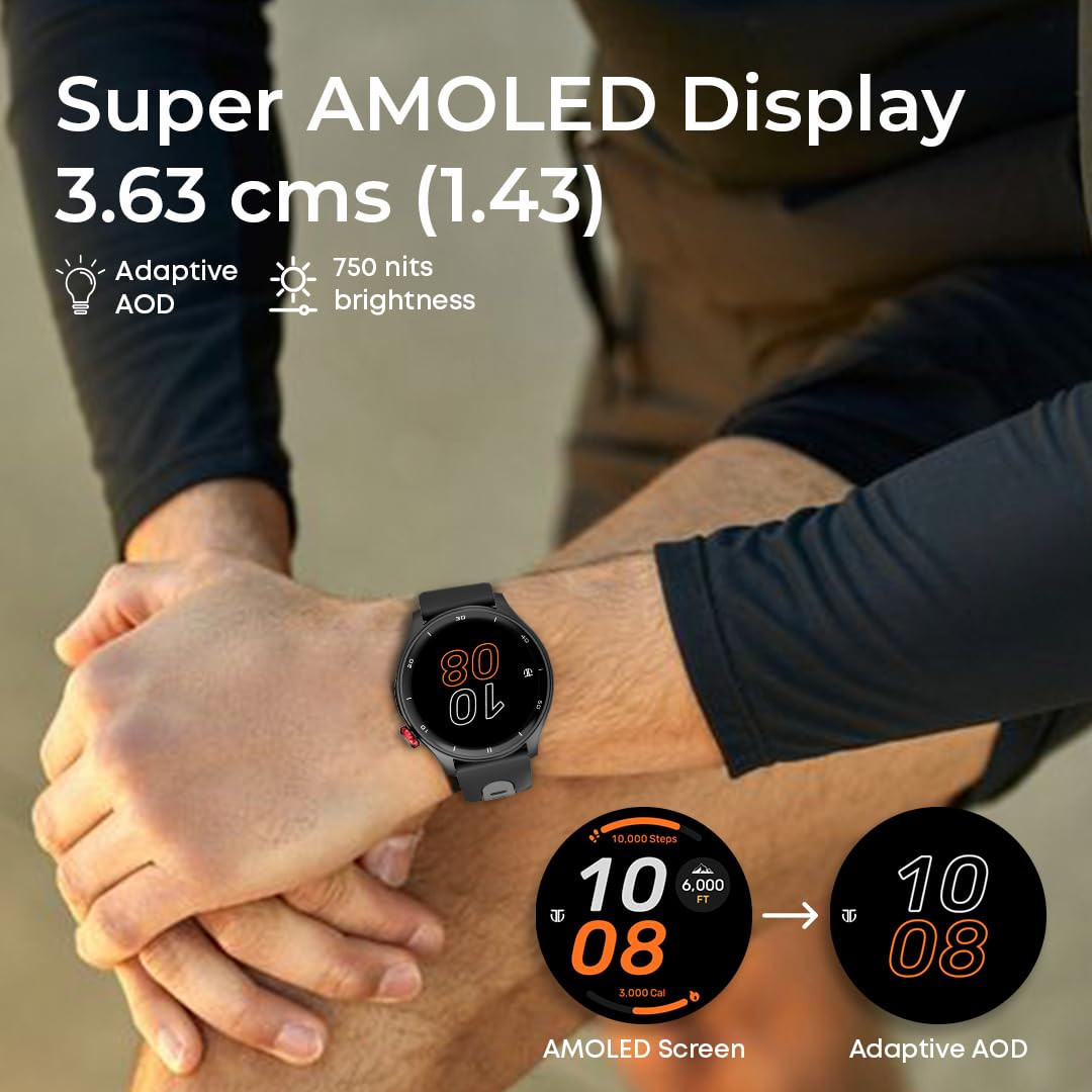 Titan Horizon Pro Smartwatch  143 AMOLED AOD Display  Advanced GPS Suite  Piezoelectric Crown  BT Calling  NitroFast Charging  3ATM Water Resistance