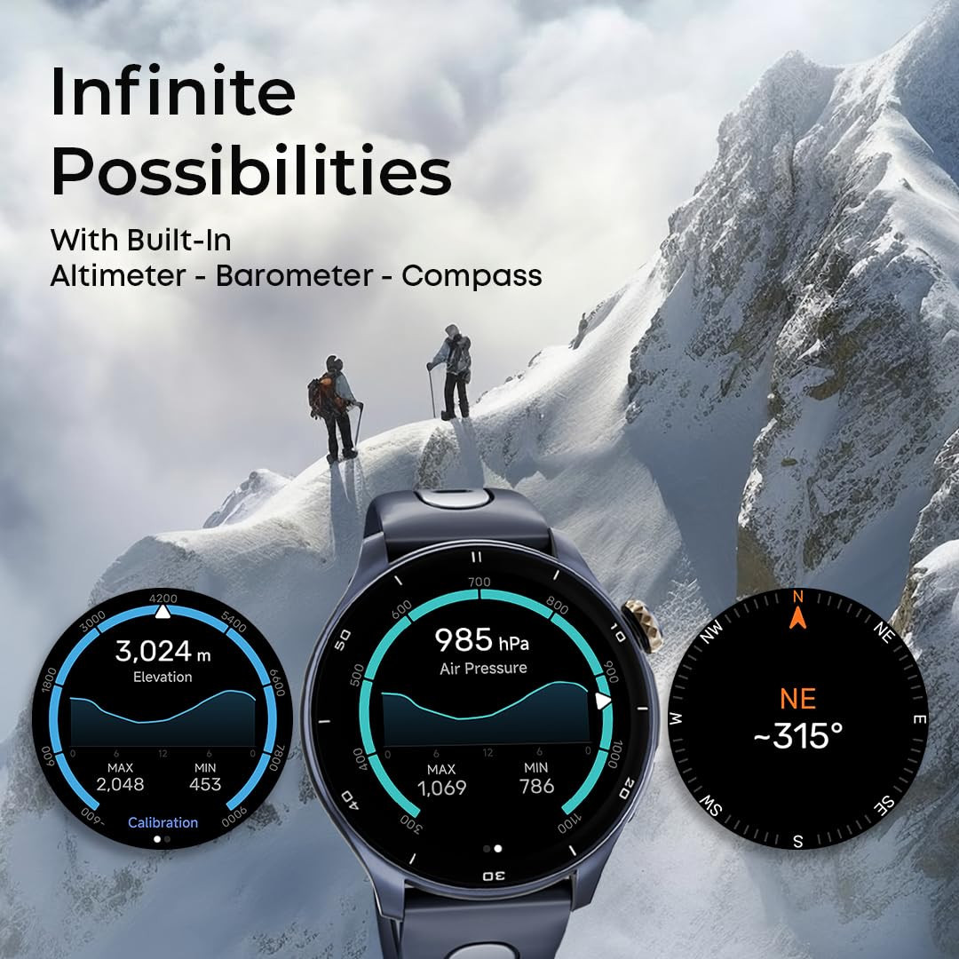 Titan Horizon Pro Smartwatch  143 AMOLED AOD Display  Advanced GPS Suite  Piezoelectric Crown  BT Calling  NitroFast Charging  3ATM Water Resistance
