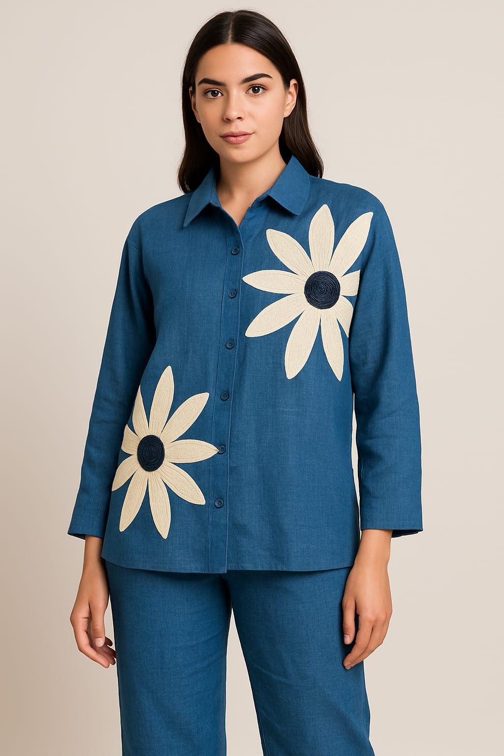Blue Daisy Linen Co-ord Set