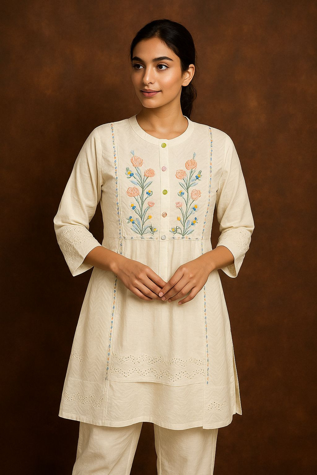 Off White Floral Embroidered