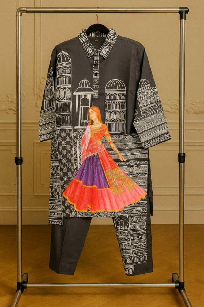 Image of Black Printed Cotton Co-ord set