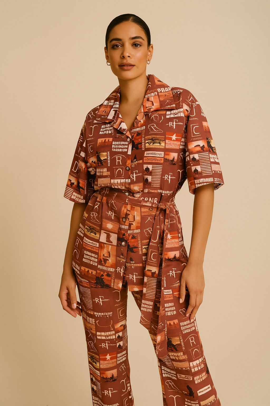BROWN PRINTED CO-ORD SET