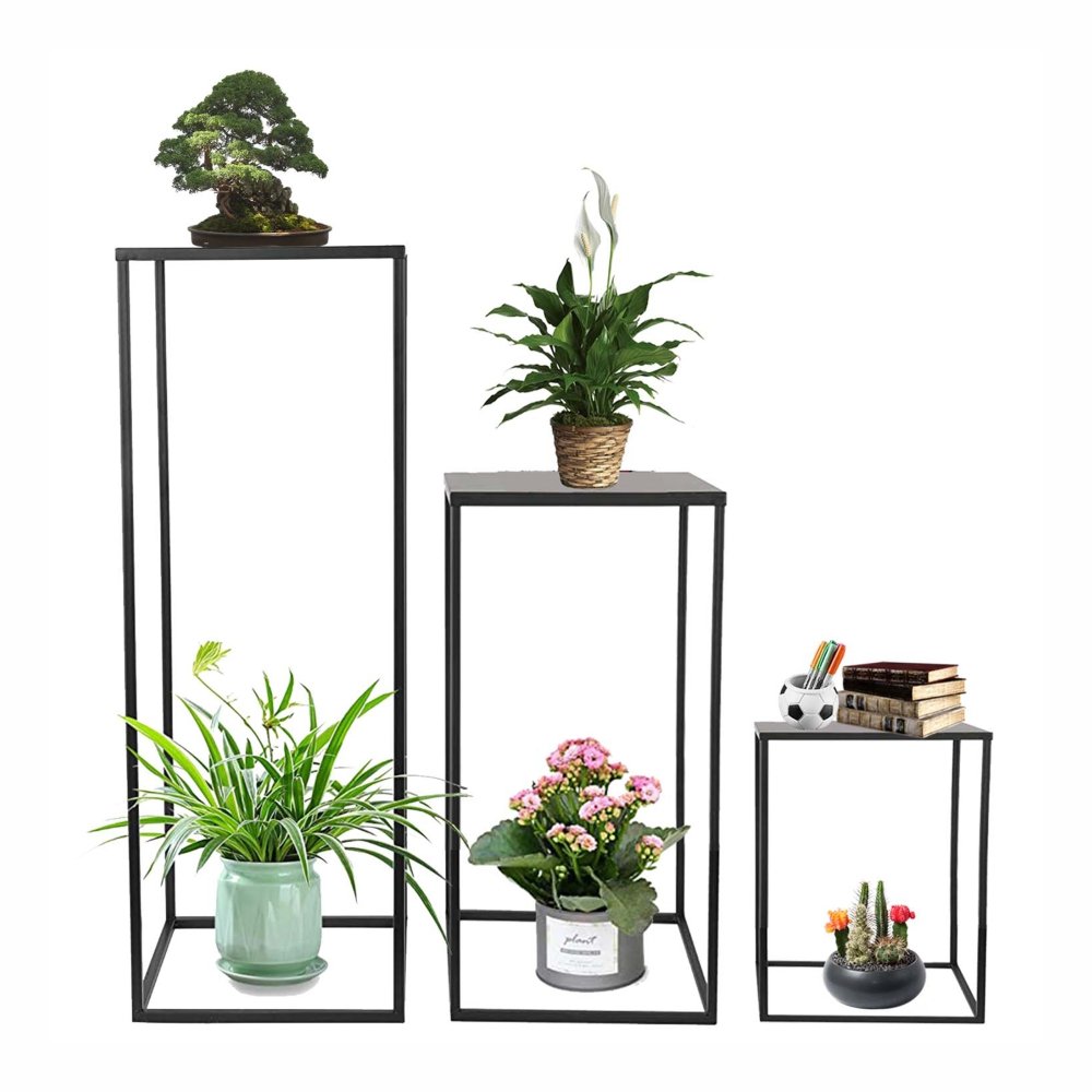 Equal 3 Pack of Metal Plant Stands Indoor Black, Gamla for Balcony ...
