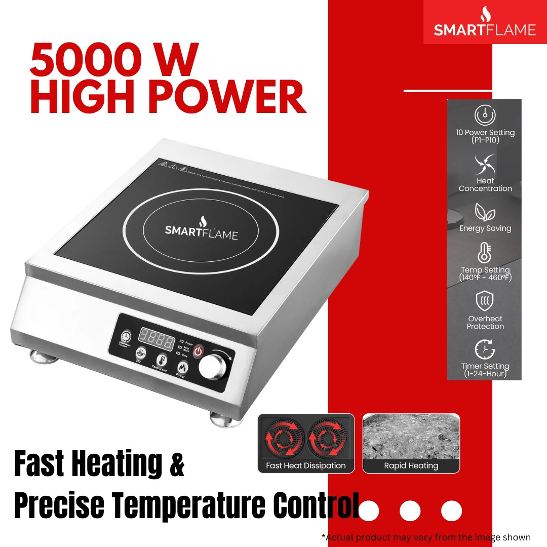 Smartflame 5 kW Commercial Induction Flat Base 5000 Watt Hot Plate Cooktop
