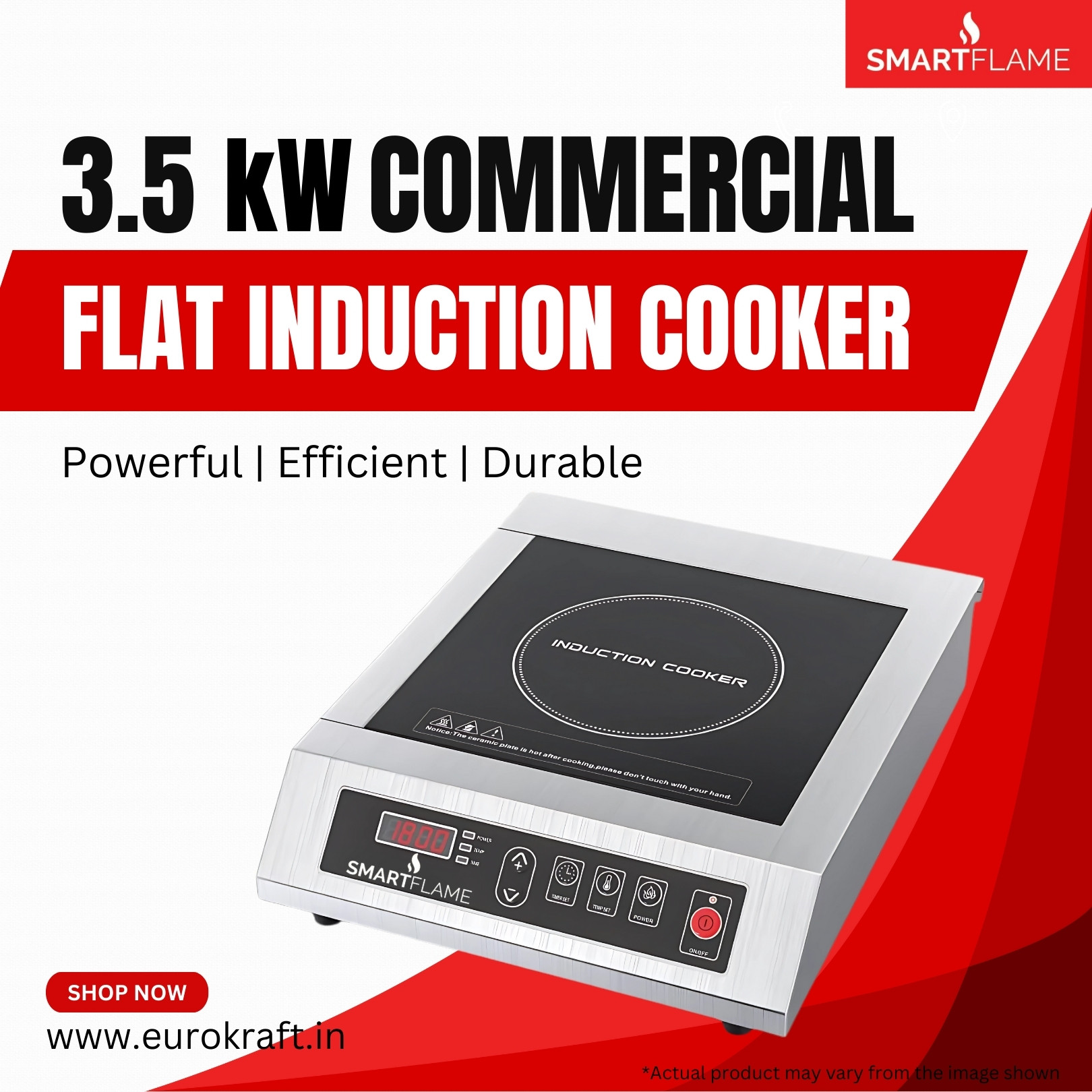 Smartflame 35kW Commercial High Power Induction Cooker Flat Base Cooktop
