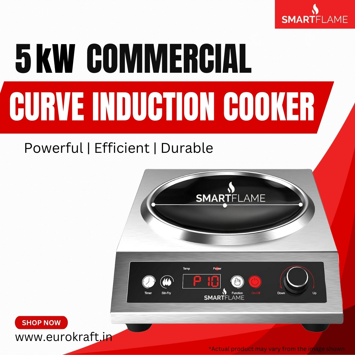 SMARTFLAME 5kW Curve Sunken Commercial High Power Induction Cooker Concave Base Cooktop Radiant Silver