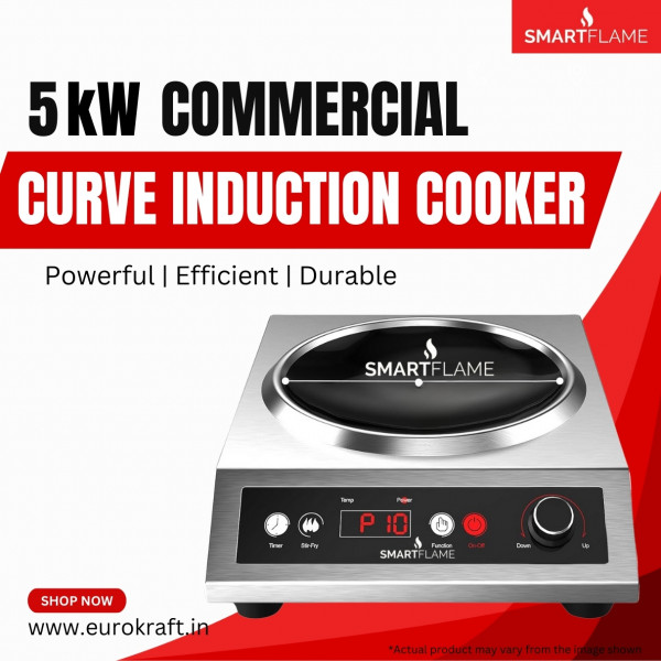 Image of SMARTFLAME 5kW Curve Sunken Commercial High Power Induction Cooker Concave Base Cooktop, Radiant, Silver