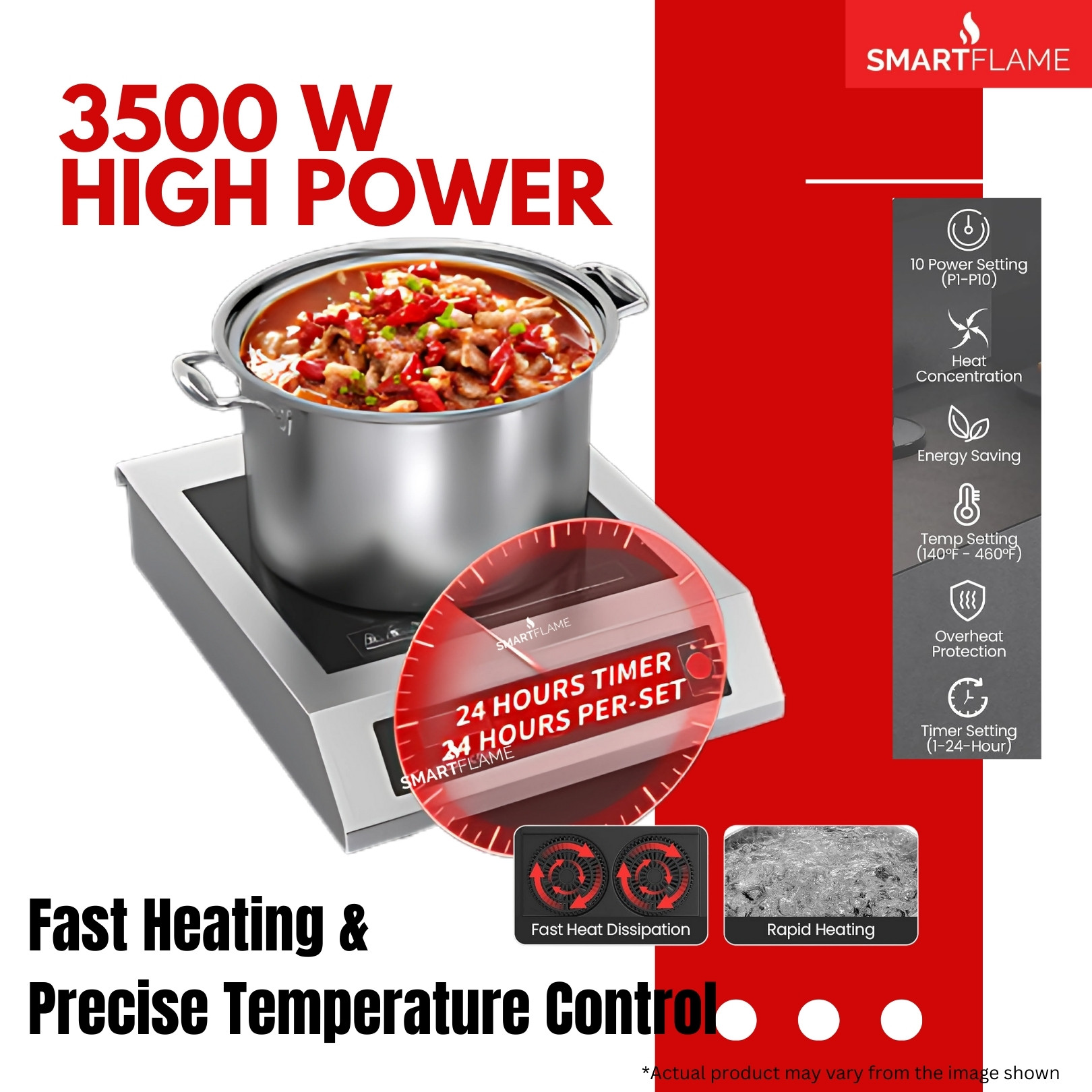 Smartflame 35kW Commercial High Power Induction Cooker Flat Base Cooktop