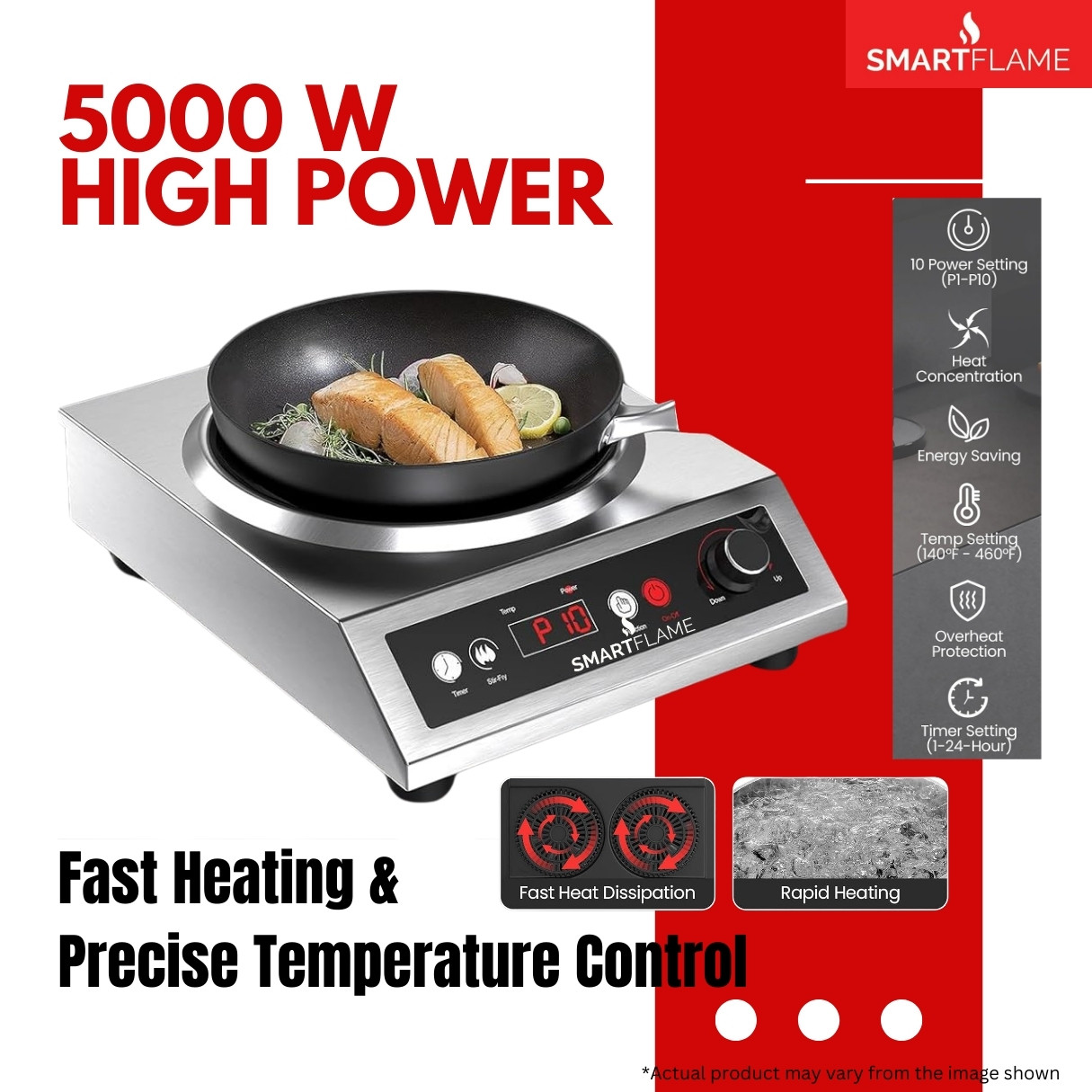 SMARTFLAME 5kW Curve Sunken Commercial High Power Induction Cooker Concave Base Cooktop Radiant Silver