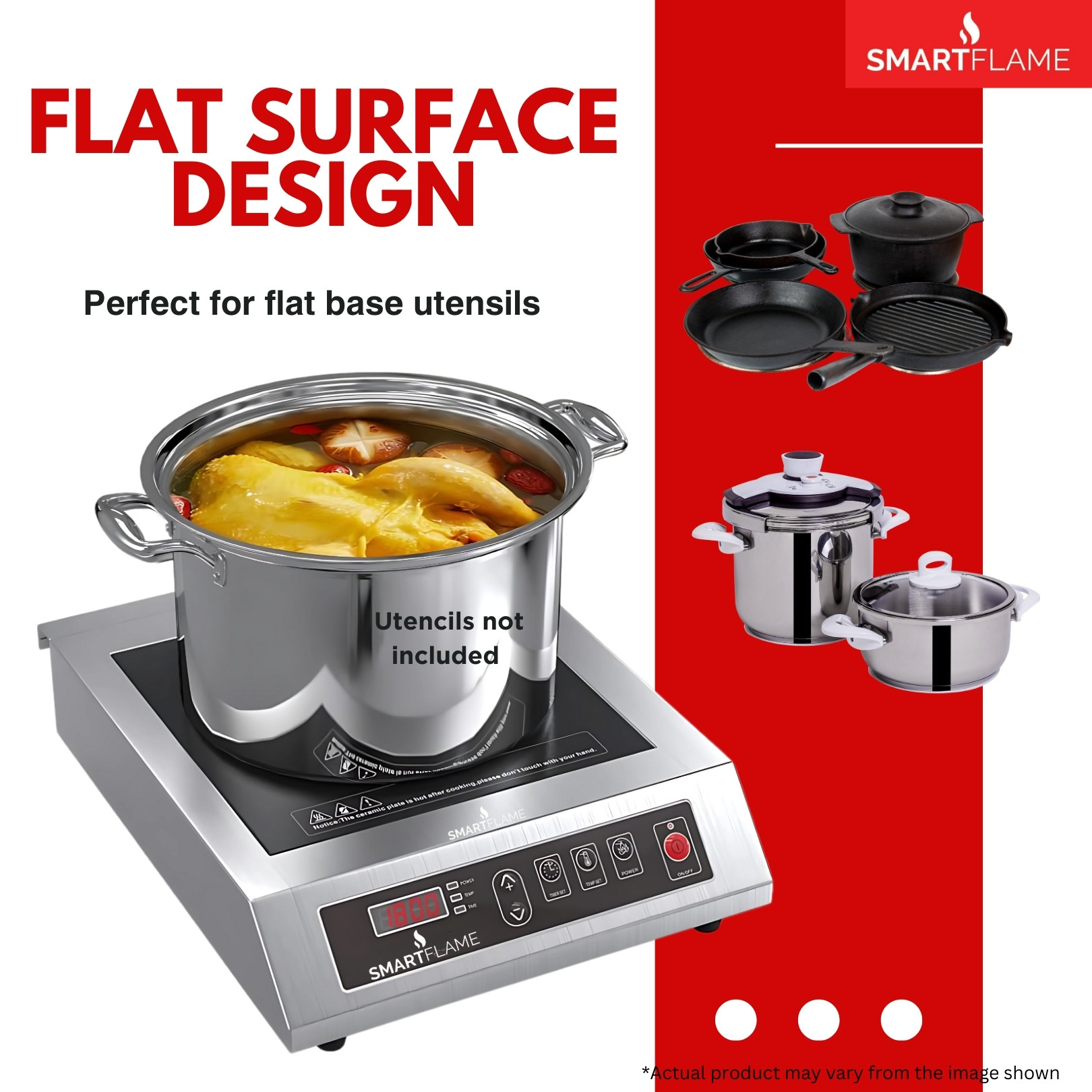 Smartflame 35kW Commercial High Power Induction Cooker Flat Base Cooktop
