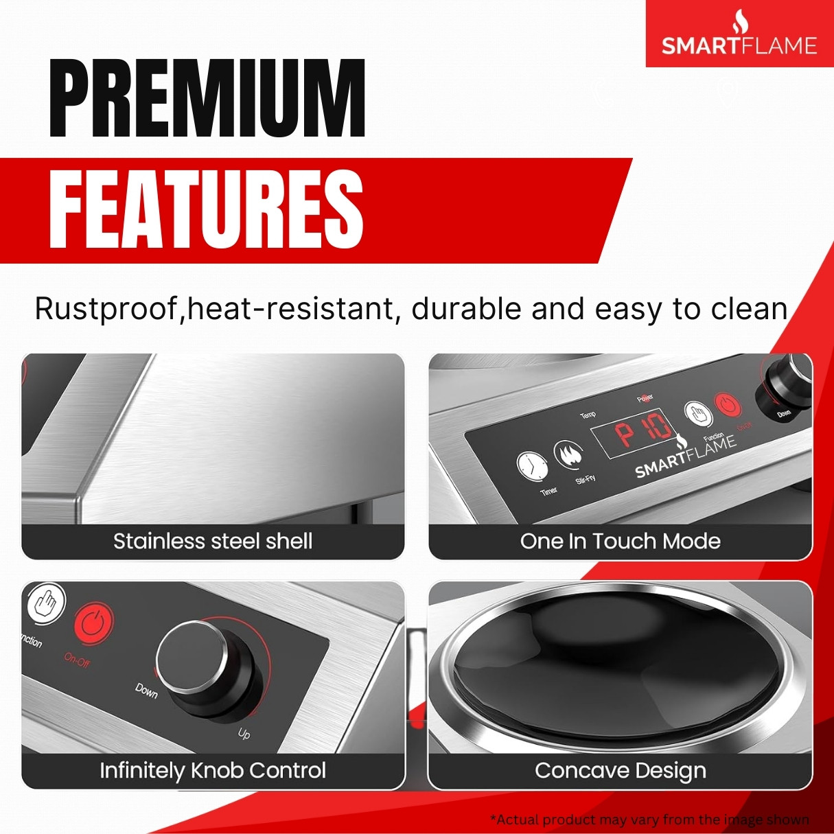 SMARTFLAME 5kW Curve Sunken Commercial High Power Induction Cooker Concave Base Cooktop Radiant Silver