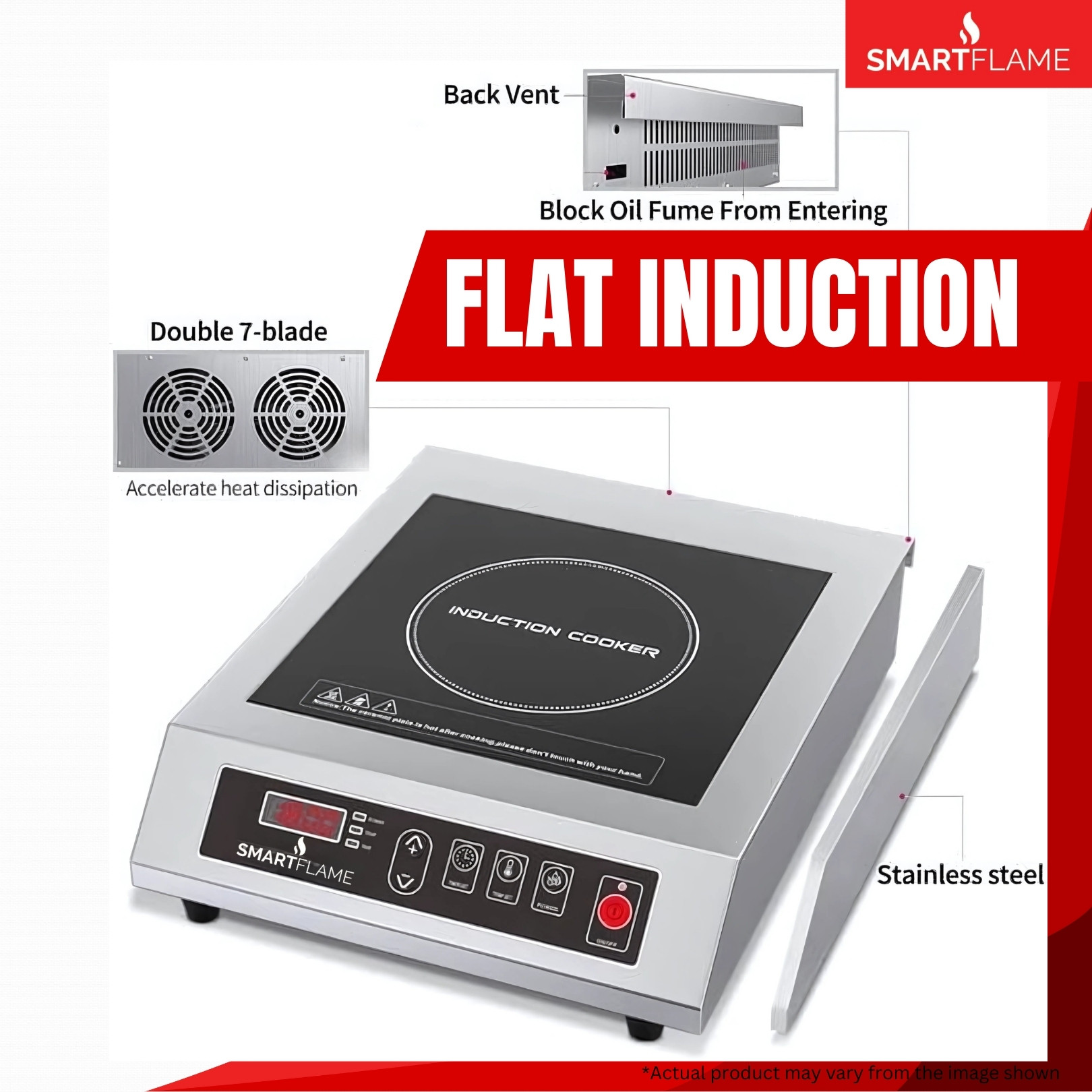 Smartflame 35kW Commercial High Power Induction Cooker Flat Base Cooktop