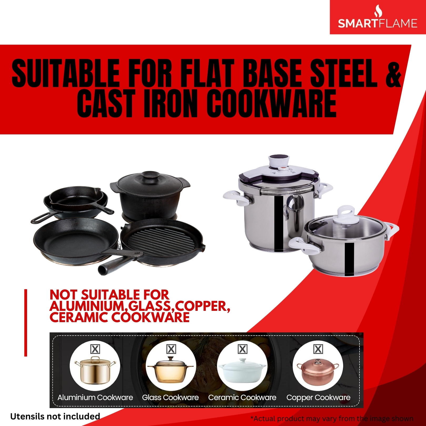 Smartflame 35kW Commercial High Power Induction Cooker Flat Base Cooktop