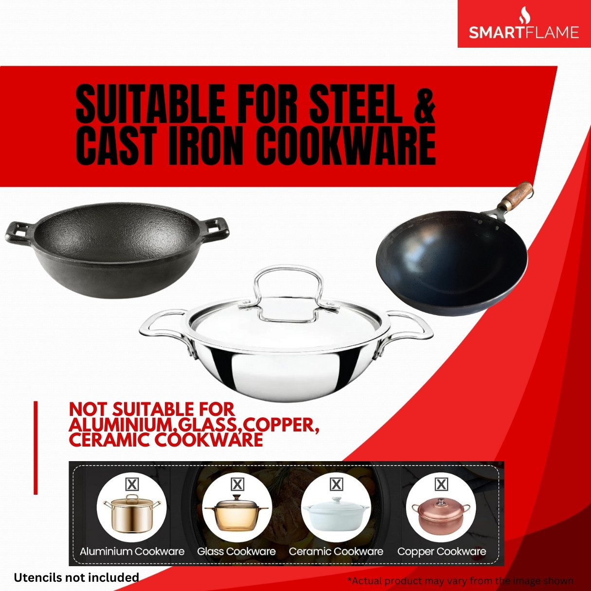 SMARTFLAME 5kW Curve Sunken Commercial High Power Induction Cooker Concave Base Cooktop Radiant Silver