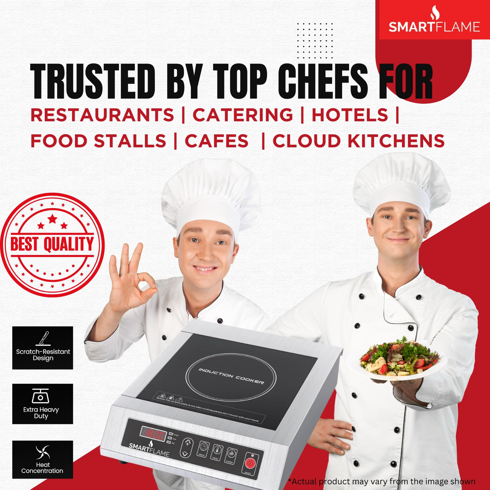 Smartflame 35kW Commercial High Power Induction Cooker Flat Base Cooktop