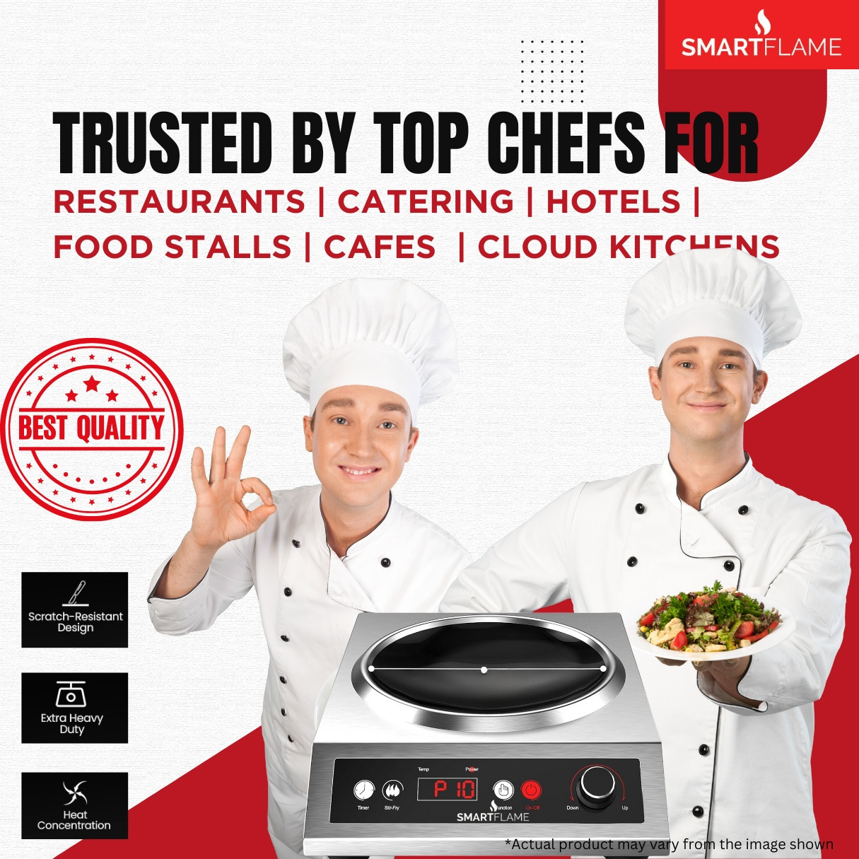SMARTFLAME 5kW Curve Sunken Commercial High Power Induction Cooker Concave Base Cooktop Radiant Silver