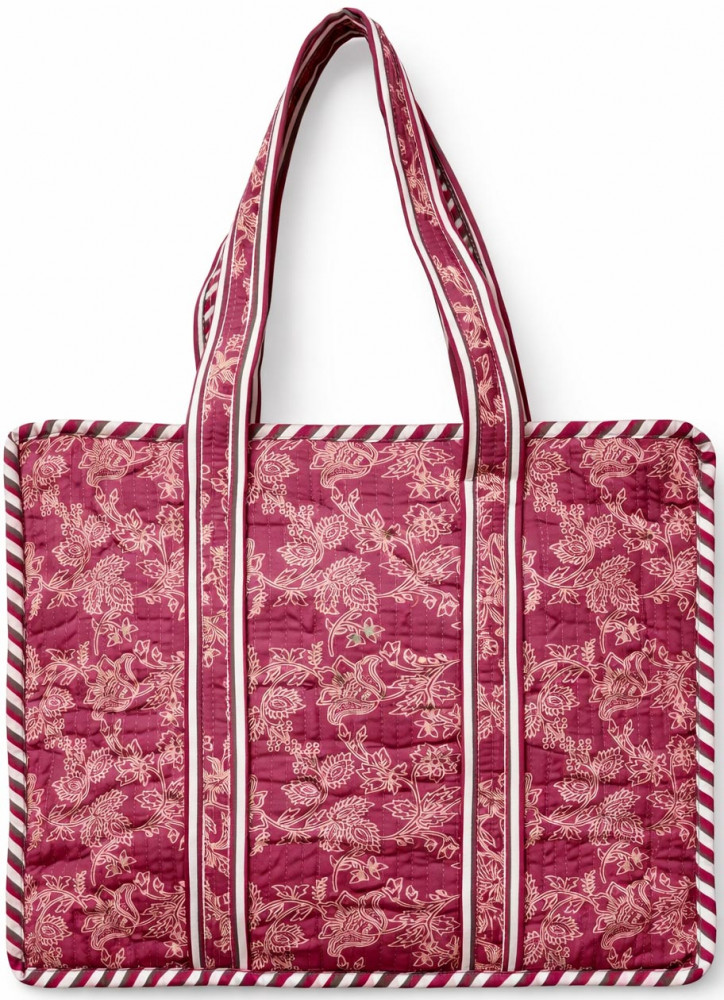 Image of Grey &amp; Mustard Safari Print Quilted Cotton Reversible Tote Bag with Zipper